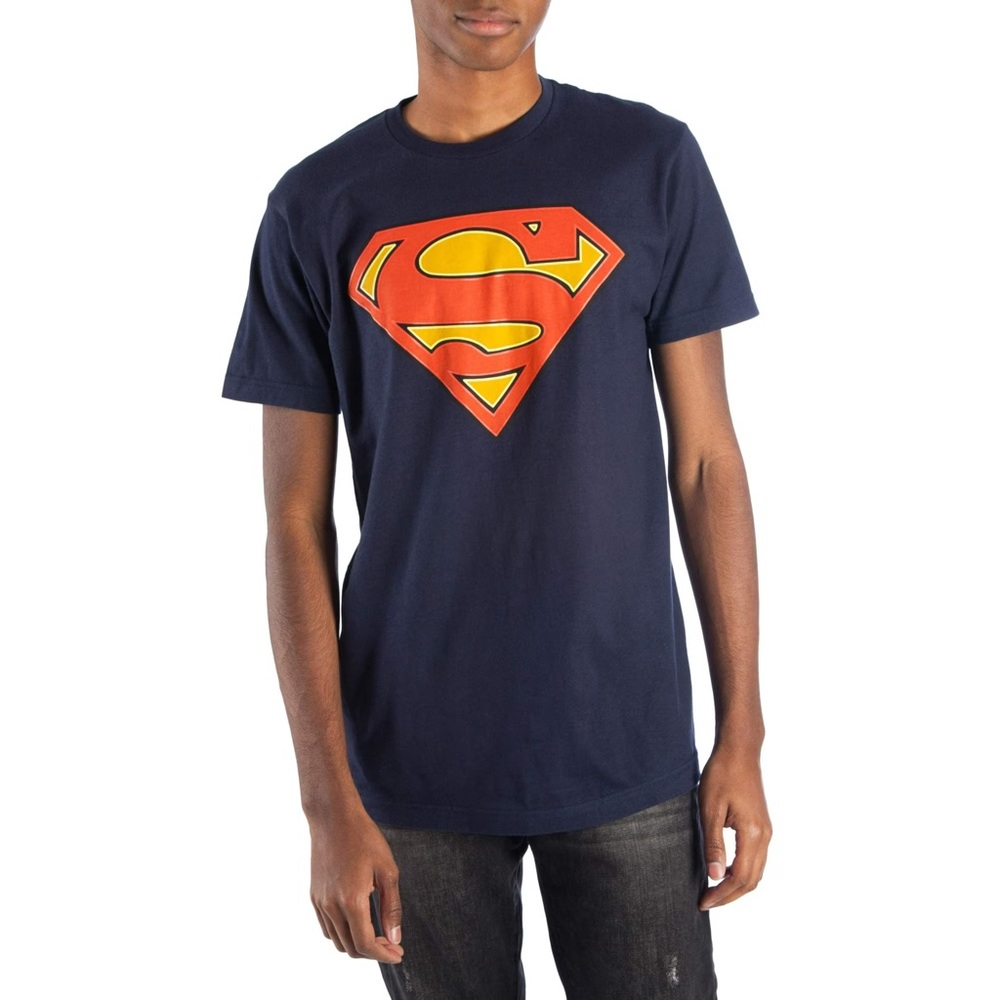 NEW Superman Men's Glow in the Dark Logo Graphic Tee Shirt Size XL Navy Blue